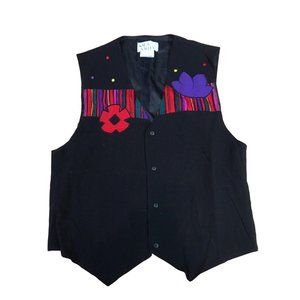 Vintage NAPA VALLEY Woven Vest Black Deco Print Size Medium